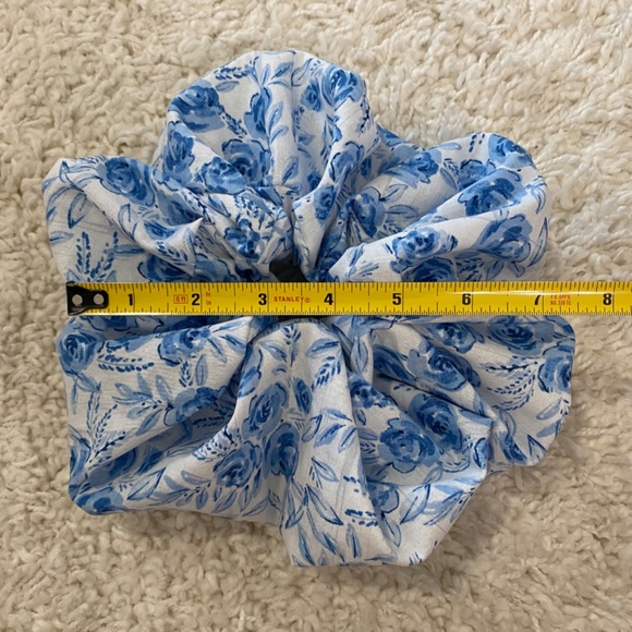 Floral Hair Scrunchie. Blue/White . XL. Cottagecore. Spring. Easter. Summer - Picture 6 of 6